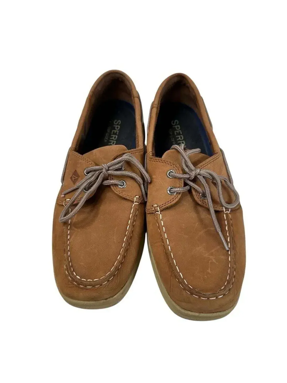 Sperry Intrepid 2-Eye Boat Shoes Tan Leather Size 10 Nautical Slip On Deck Mens